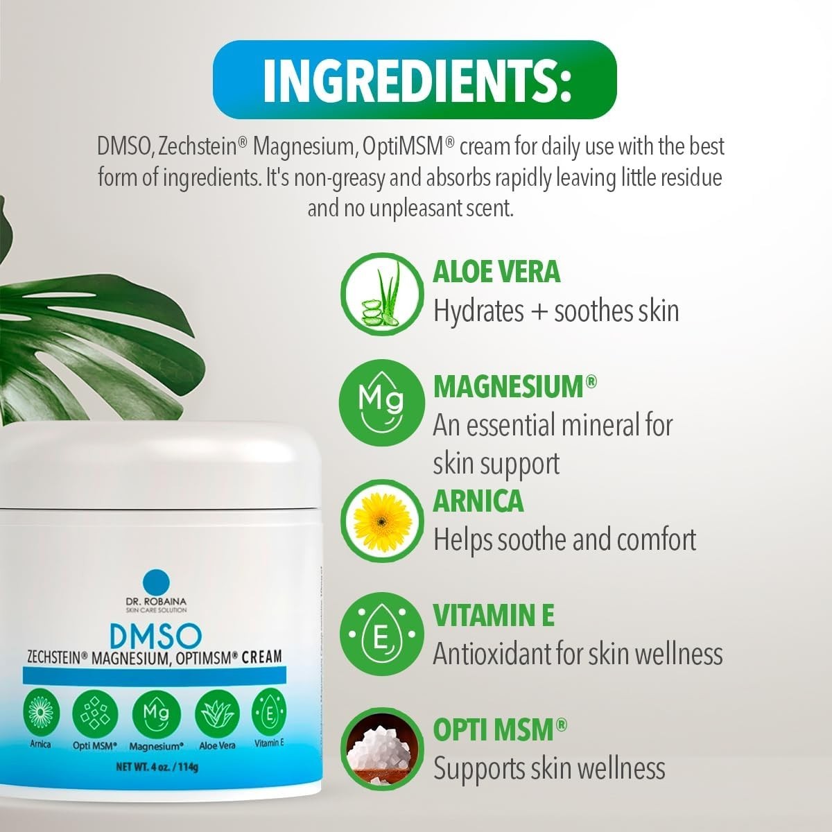 Dr. Robaina DMSO Cream – 99.9% Pure DMSO Pharmaceutical Grade | Formula with Zec