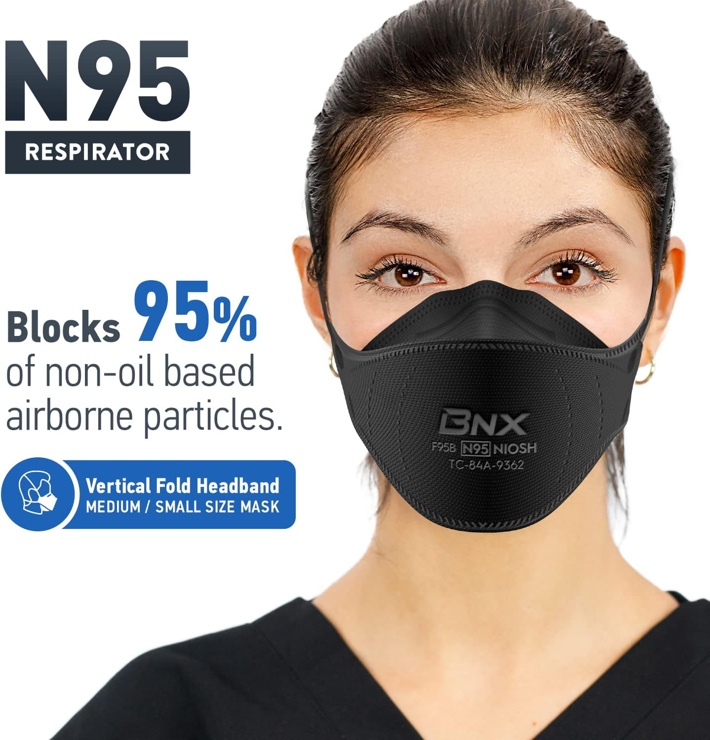 BNX N95 Mask Black NIOSH Certified MADE in USA Particulate Respirator Protective