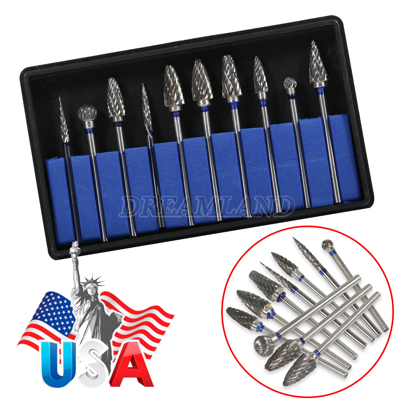 10 Tungsten Carbide Steel Dental Burs Burrs Tooth Drill 2.35mm Polisher