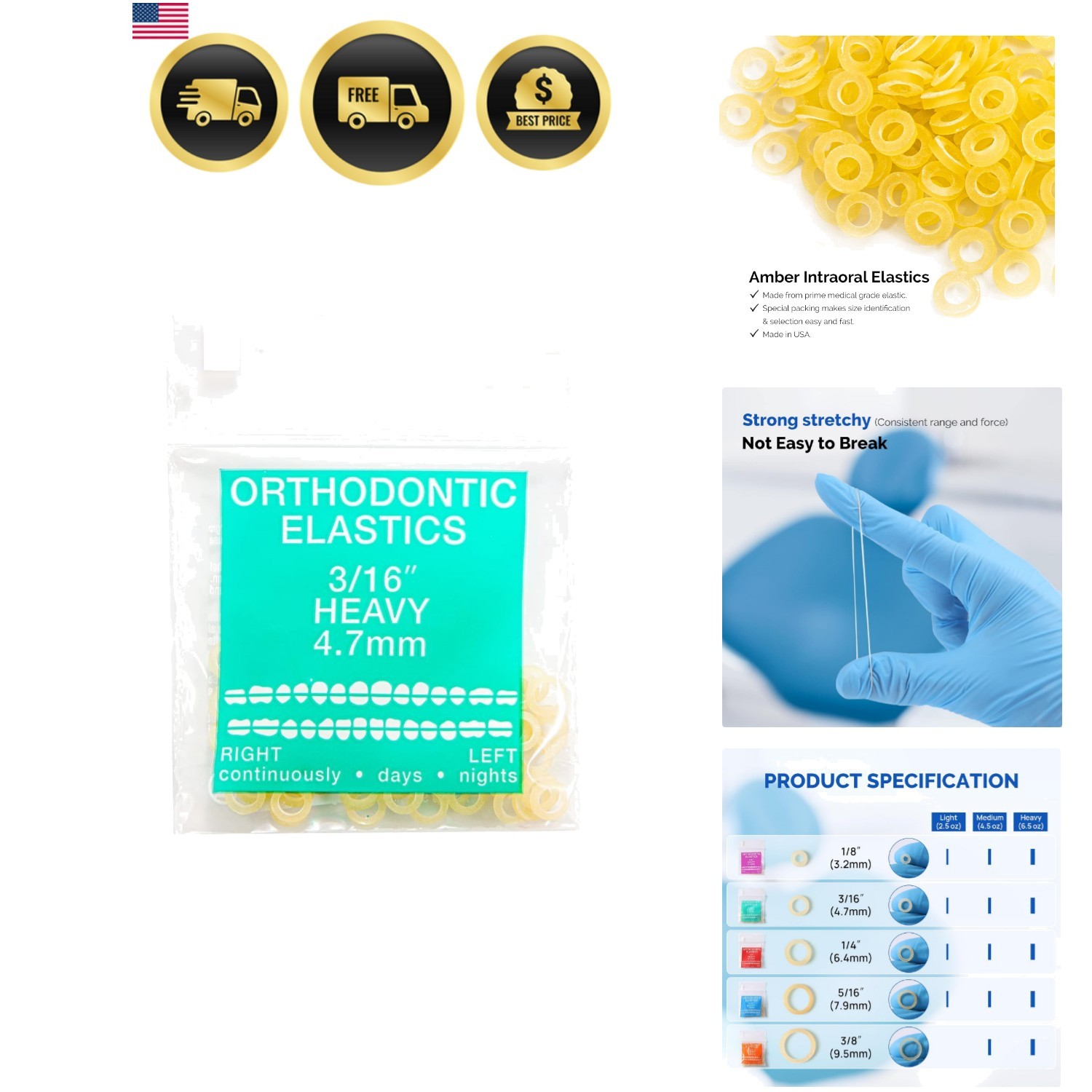 Orthodontic Elastics 3/16 Heavy, 100 Pack Orthodontic Rubber Bands, Intraoral…