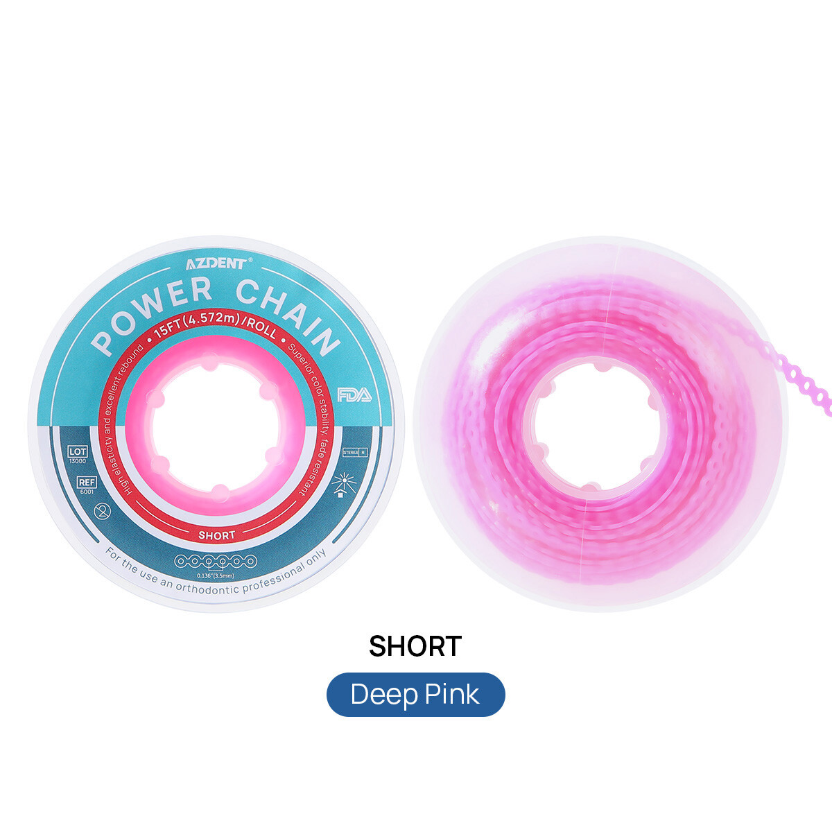 AZDENT Dental Orthodontic Colored Elastic Power Chain 15ft Long/Short/Continuous