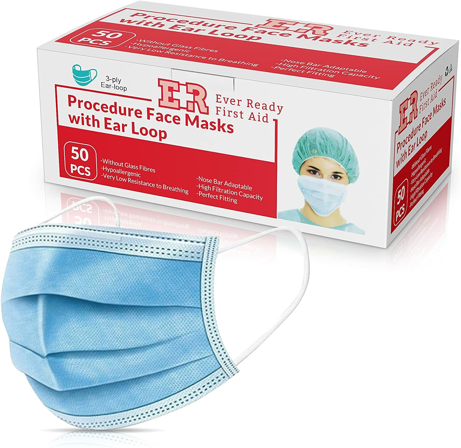 50 Face Mask Mouth Cover Surgical Dental Disposable 3-PLY Ear loop