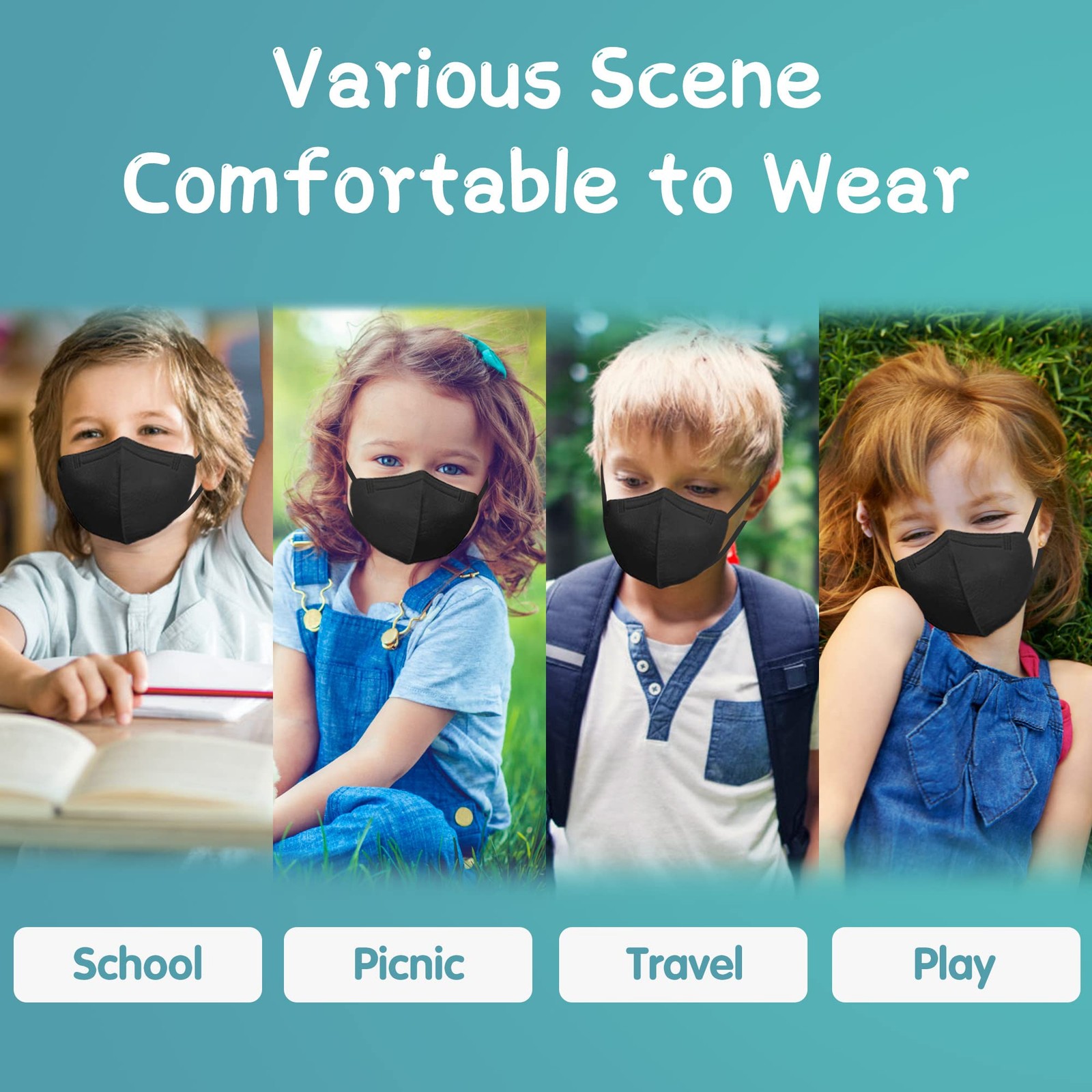 Funight Kids KN95 Masks for Children, 1 Count (Pack of 50), Kid-50 Pack-black