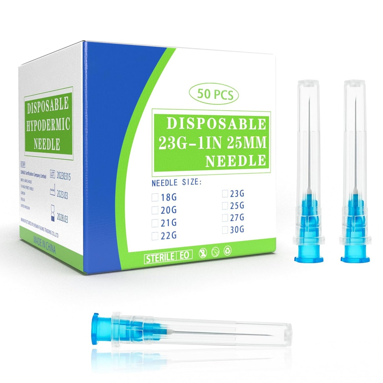 23 Gauge 1 Inch Disposable Needles with Caps Luer Lock Lab Dispensing