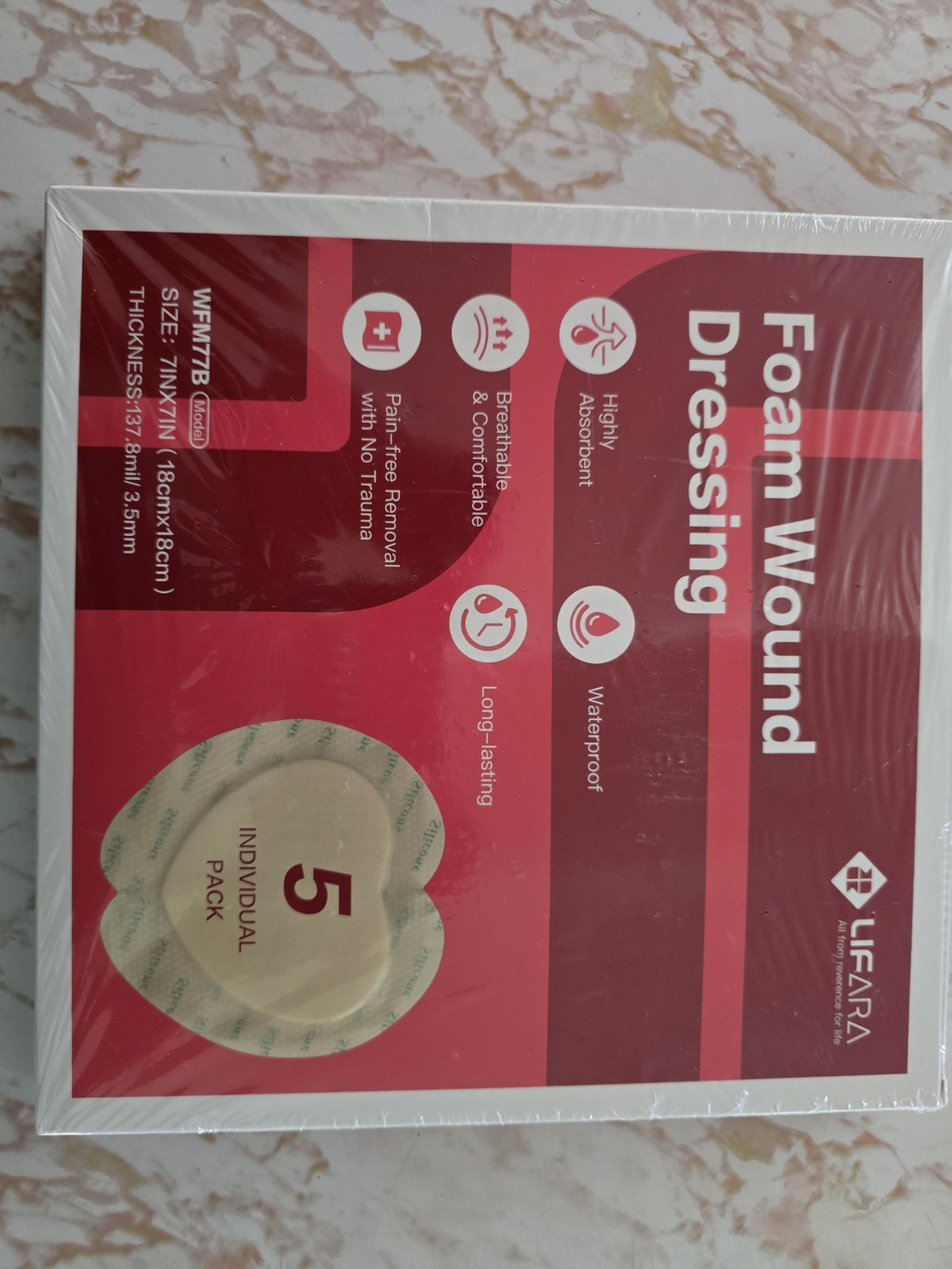 Lifara Silicone Foam Wound Dressing 7×7 Bordered Adhesive Pads WFM77B Box of 5