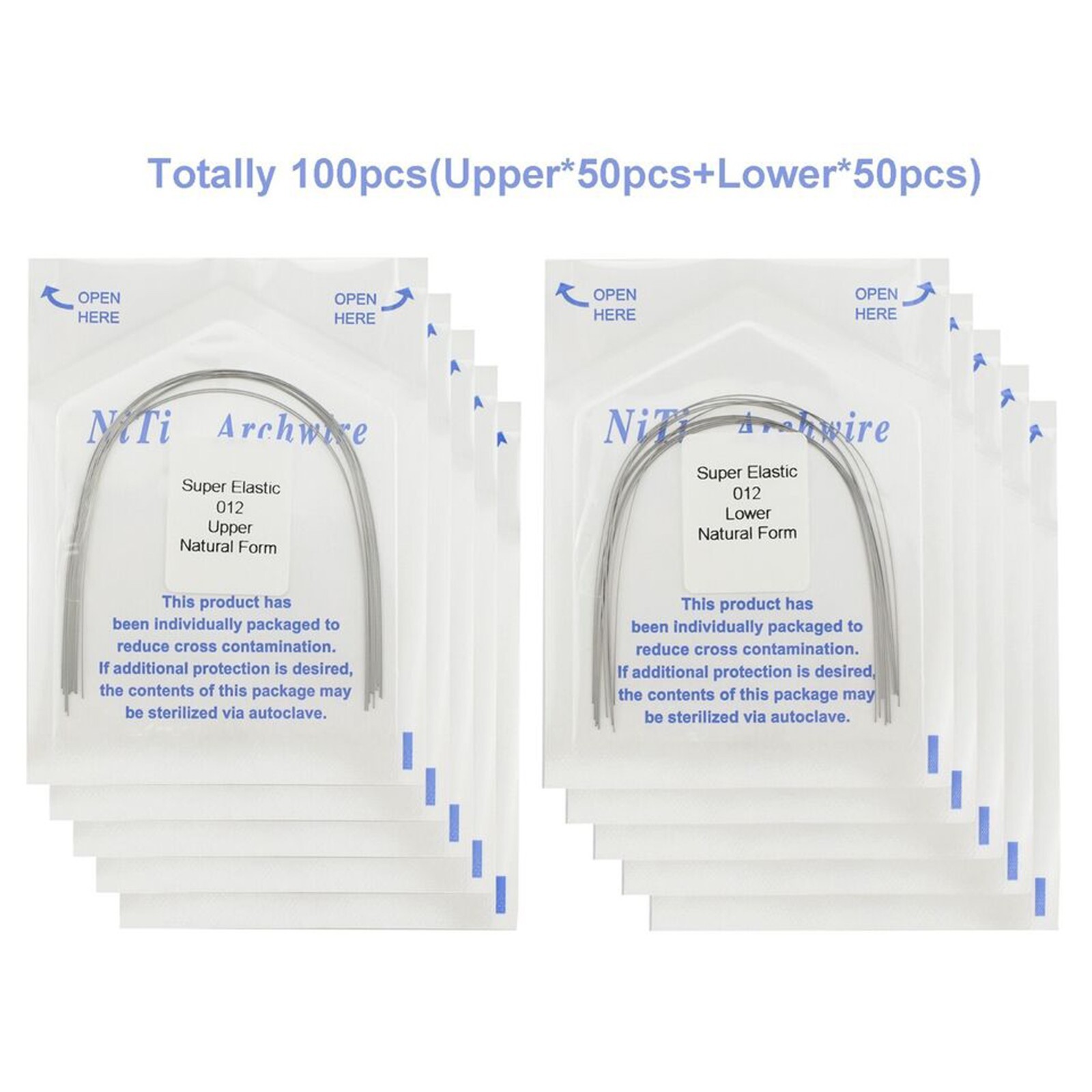 100pcs Orthodontic Arch Wire Niti Round Rectangular Super Elastic Natural Arcos