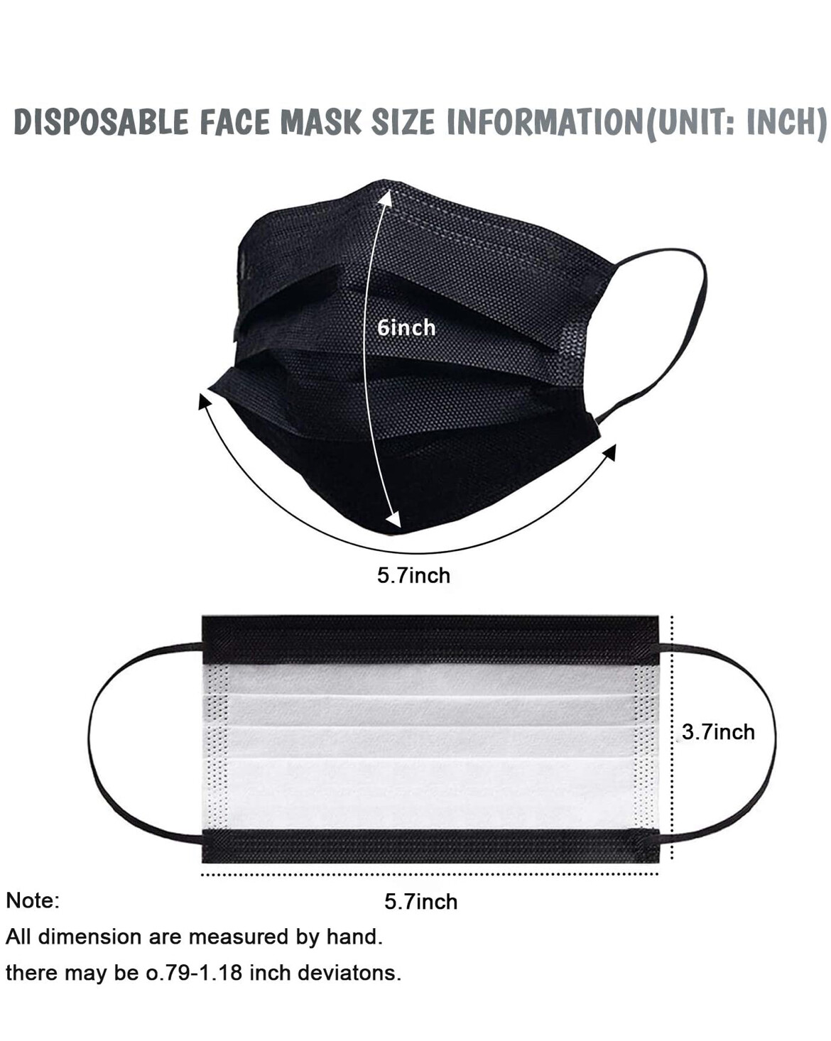 Black Kids Disposable 50-100 Pack Face Masks 3 Ply Dust Mask for Children