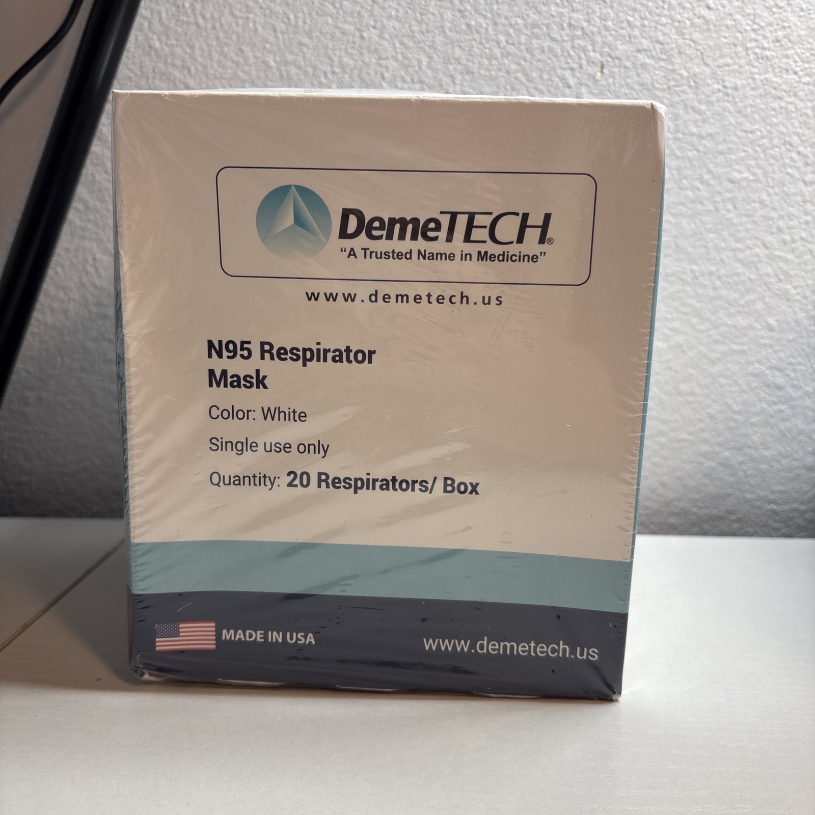 DEMETECH N95 Respirator Face Mask, NIOSH Approved, Made in the USA, Pack of 20