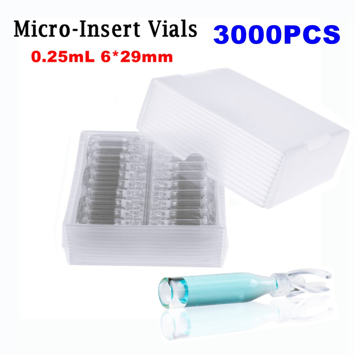 5000pcs 250uL Vial Insert Clear Micro-Insert Glass Polyspring Bottom HPLC LAB GC