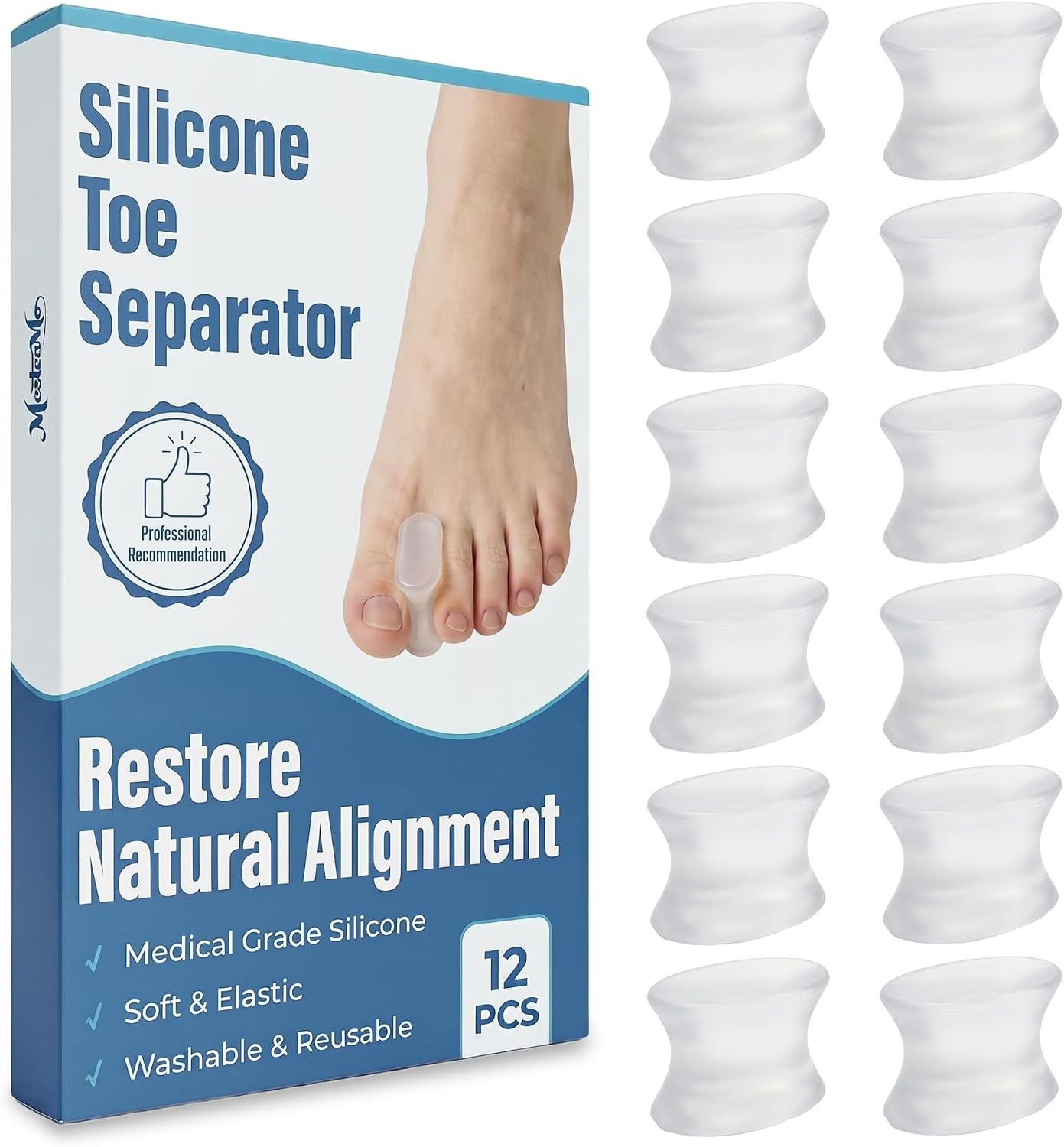 12 Pack Gel Toe Separators & Spacers – Aloe Infused Bunion Pads for Overlapping