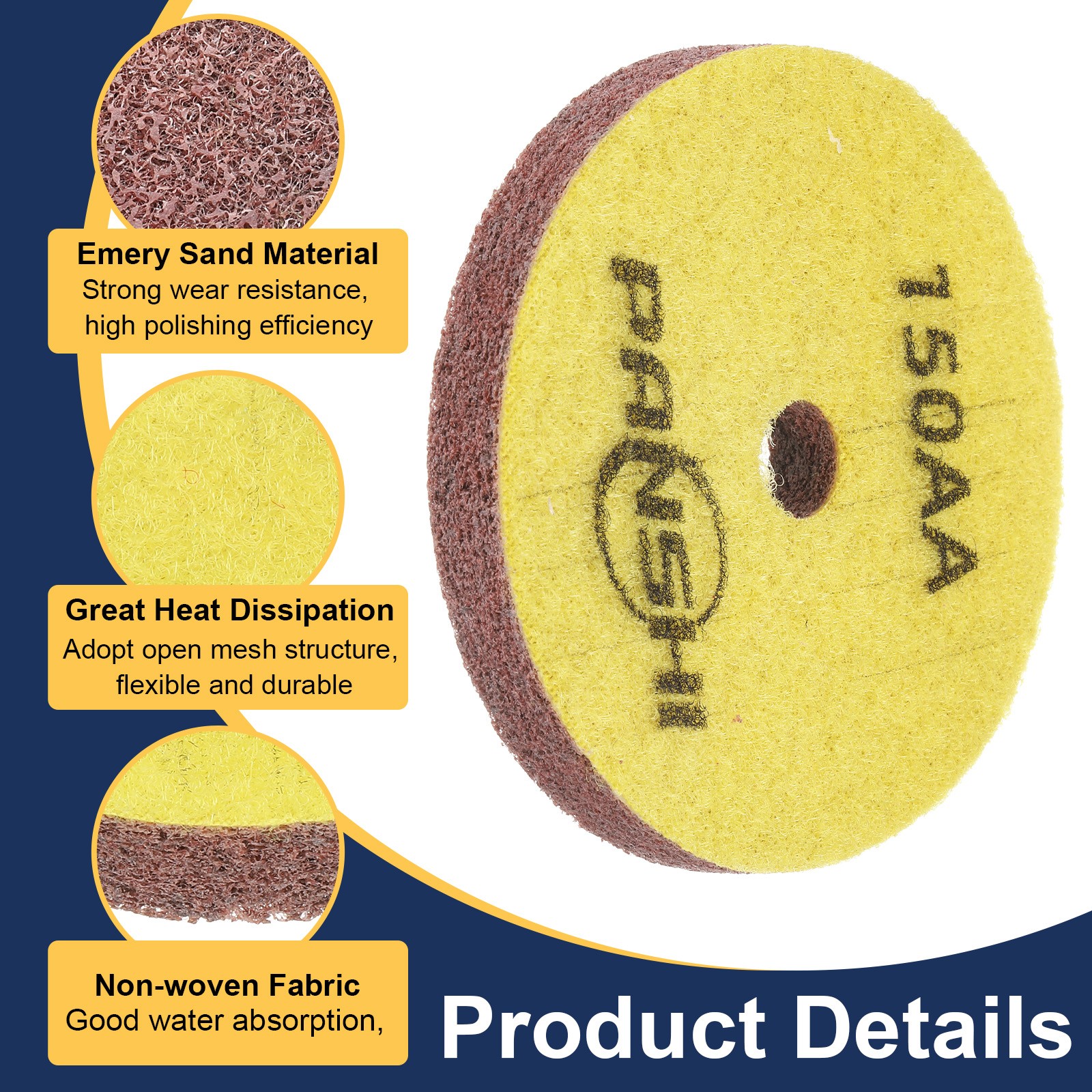 2pcs Diamond Sponge Fiber Polish Pad 4″ 150 Grit Polish Pad Yellow Brown