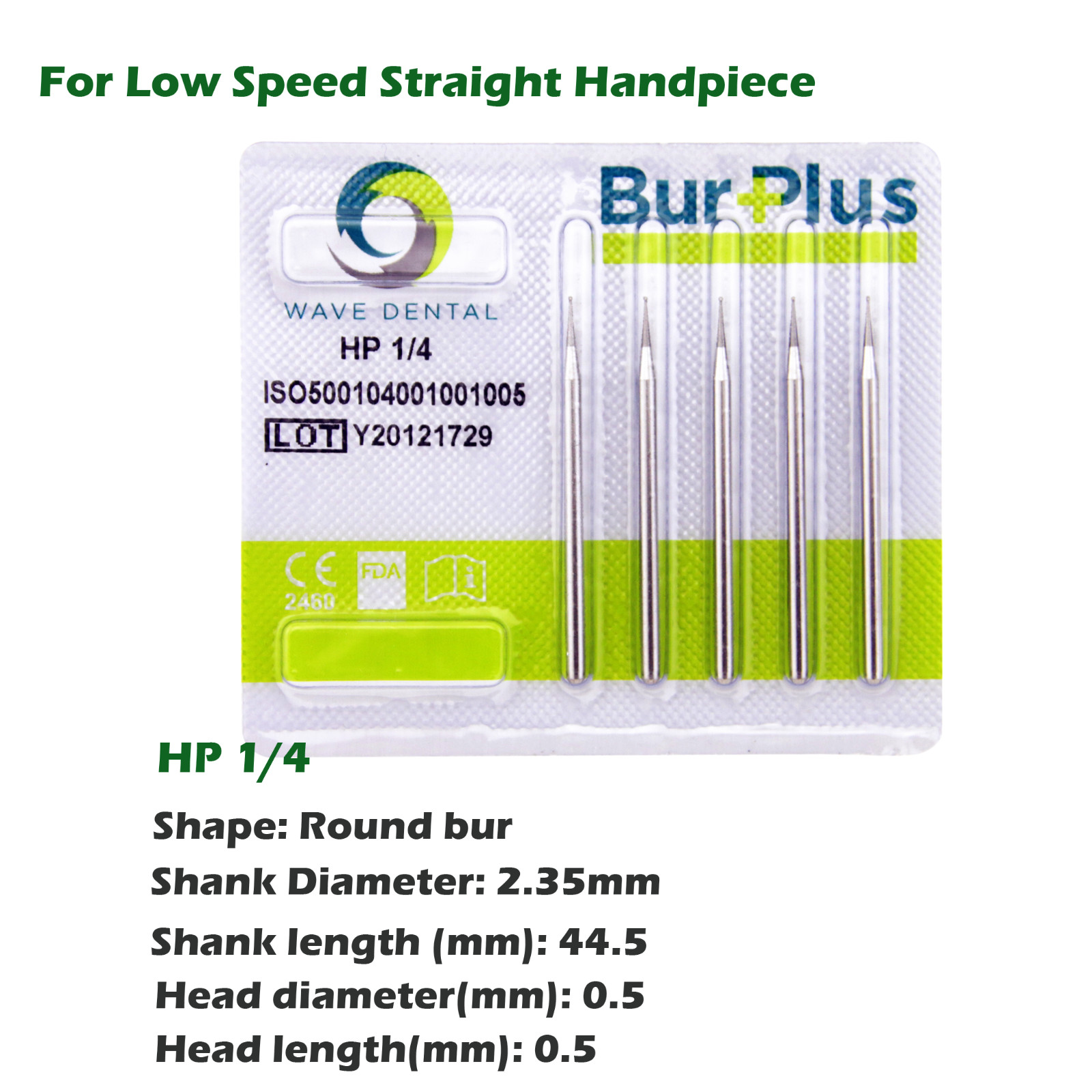 Wave Dental Carbide Burs Round HP 1/4 1 2 4 6 8 for Low Speed Straight Handpiece