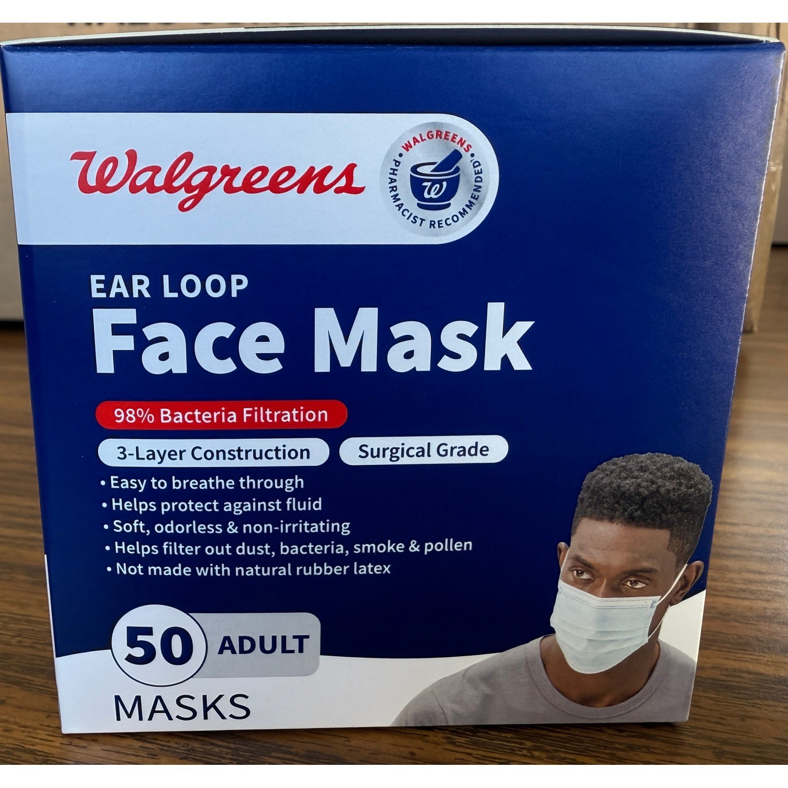 Walgreens Face Masks 50 Ct Adult Ear Loop 3-Layer 3 Boxes 150 total Masks