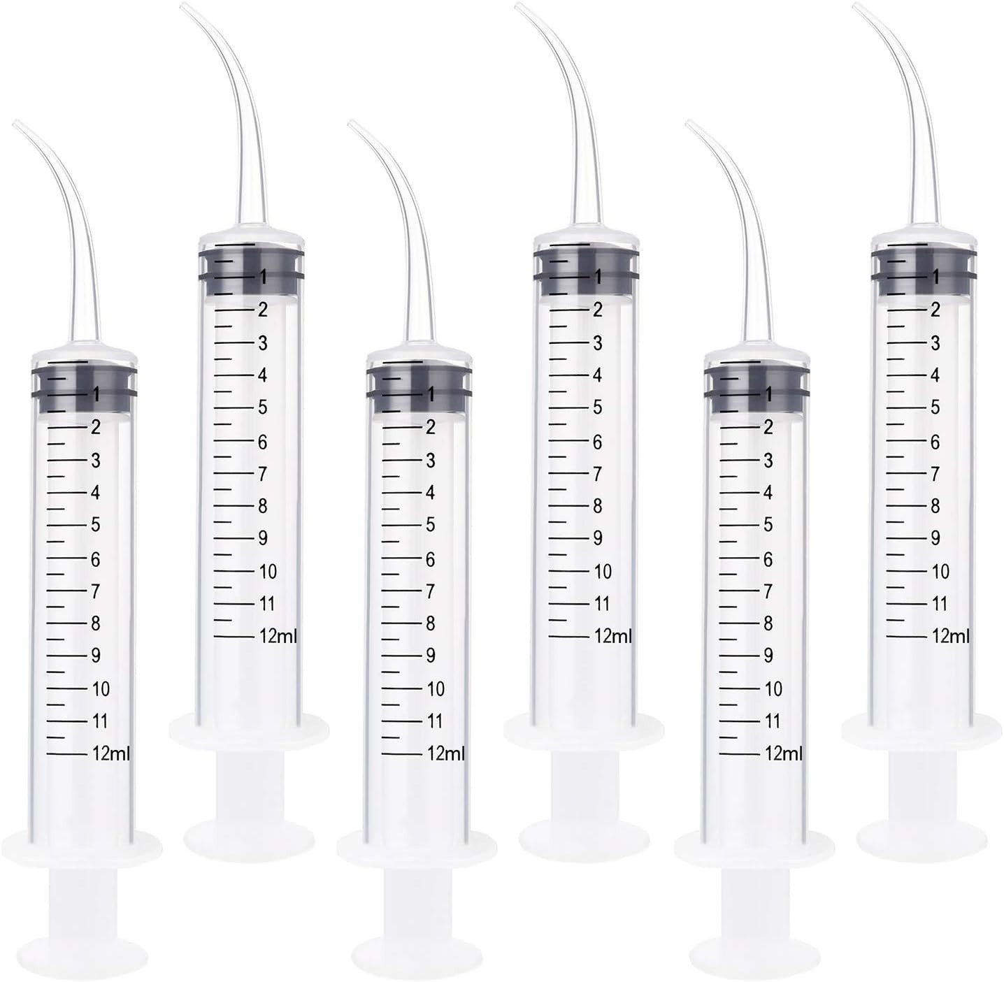 Jeringa dental desechable de 12 ml con punta curva (paquete de 6)