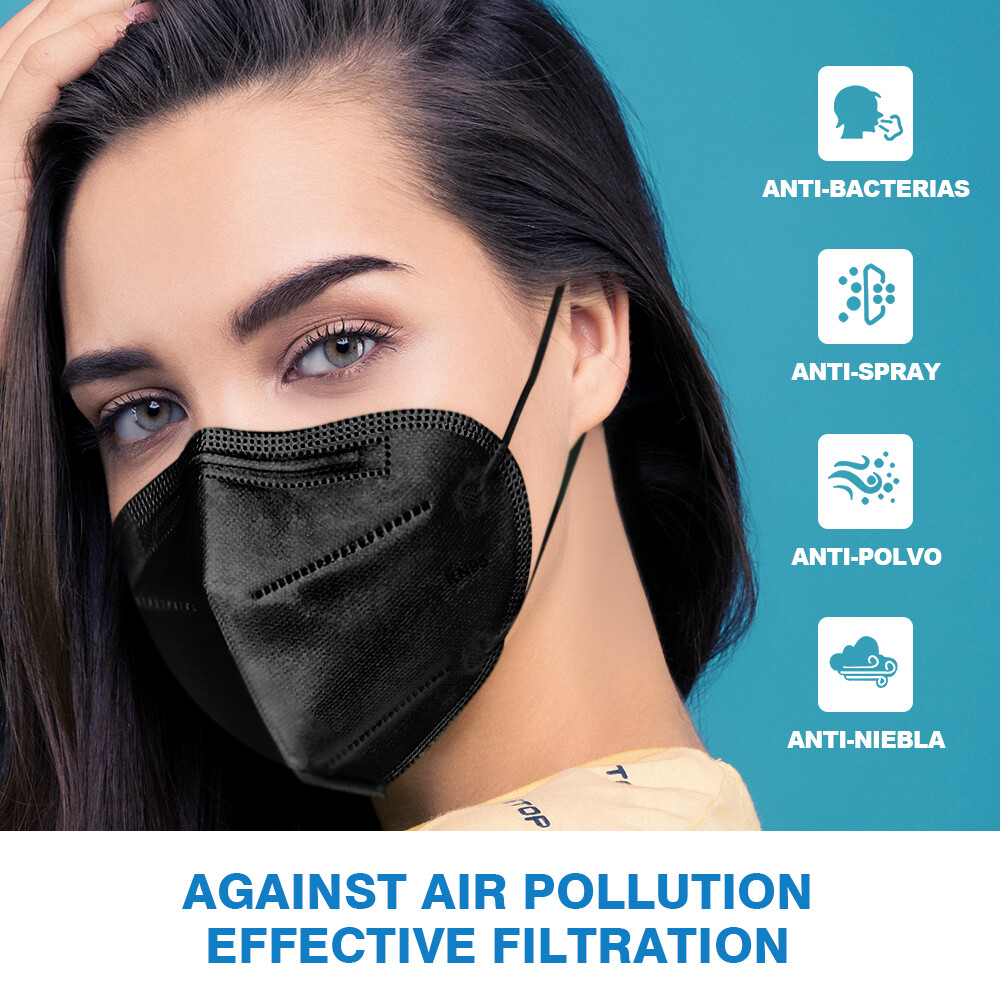 [50 Pieces] Disposable 5-Layers KN95 Face Mask Mouth Protective Respirator Black