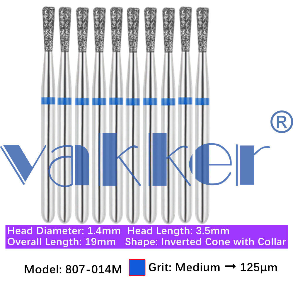 10pc Vakker Dental FG Diamond Burs for High Speed Inverted/ Double Inverted Cone