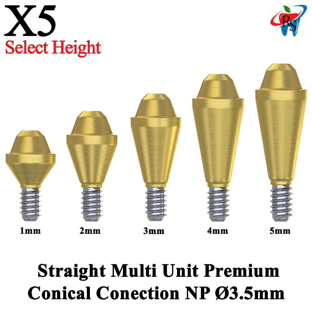 5x Prosthetic Straight Multi Unit 1.6 NP Conical Connection 2.25 Dental Titanium