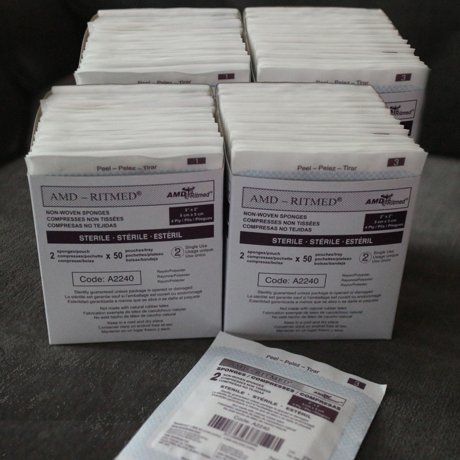 AMD RITMED Nonstick Gauze Dressing Pads, 4-Ply 2×2 Inch (400 sponges ) Sterile