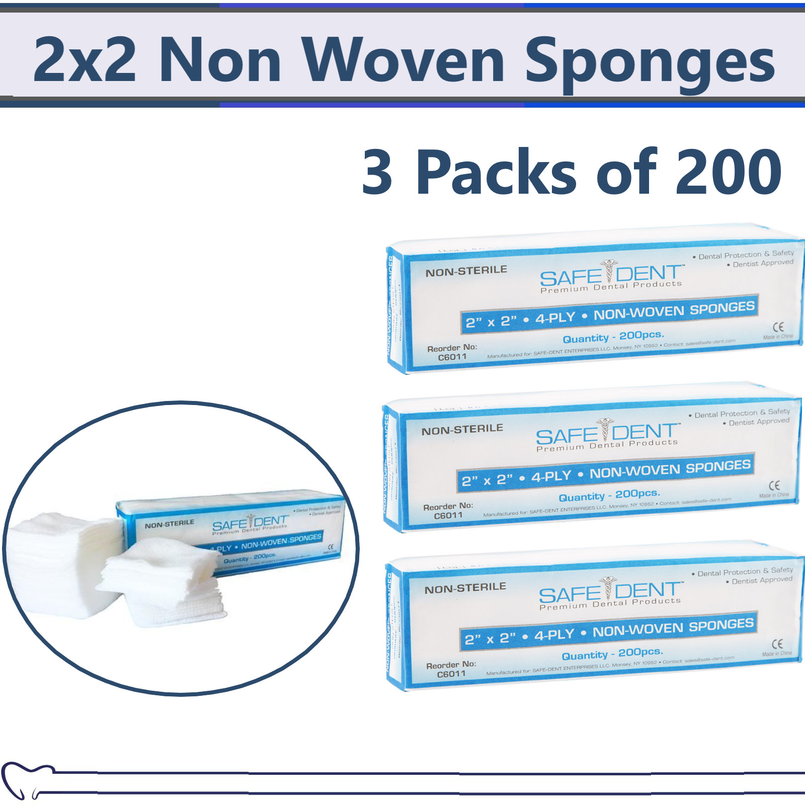 2×2 Non Woven Gauze Sponges 4-Ply, Non-Sterile Cotton Dental Medical (600 Pack)
