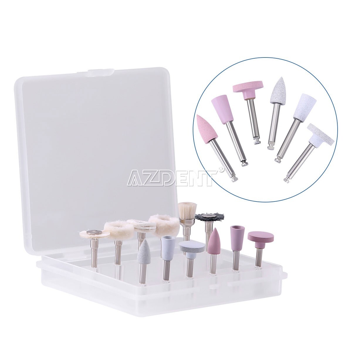 12pcs Dental Diamond Burs Silicon Carbide Felt Wheels Polishing Kit RA 2.35mm US