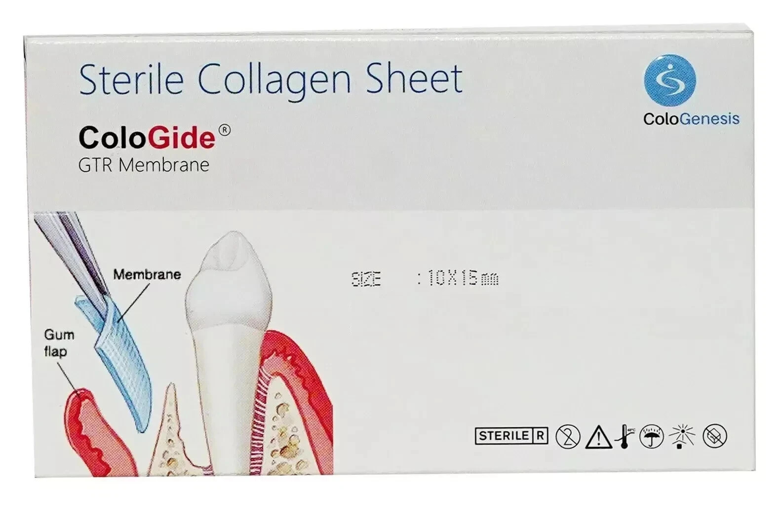Dental GTR Membrane 10 x 15mm Pack Of 5 New Colo Gide Sterile Collagen Sheet FS