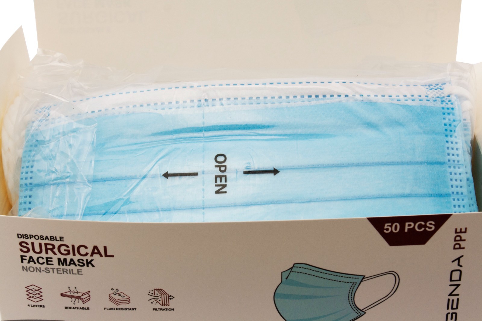 Agenda PPE – Level 3 ASTM Disposable Face Masks Blue 3 Ply Earloop – 600pcs