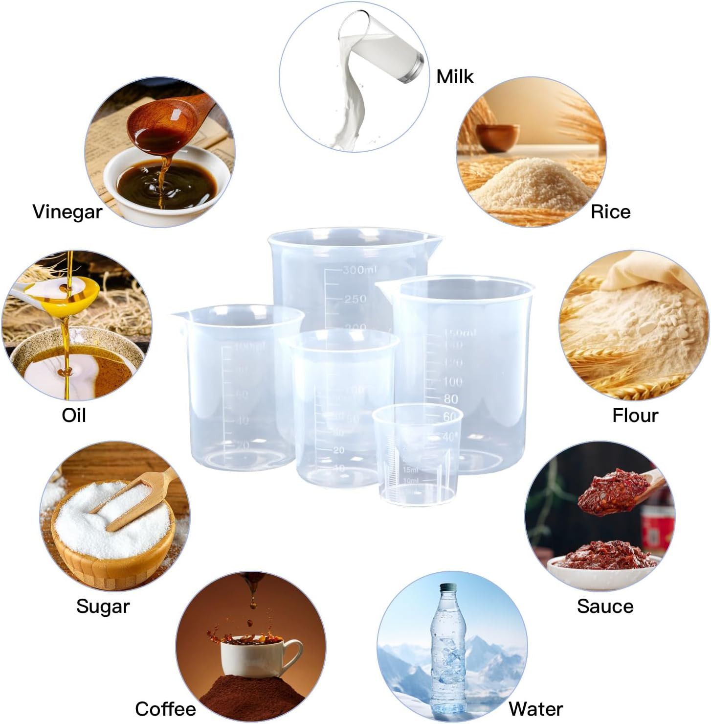 5 Pack Plastic Measuring Jugs, Transparent Lab Graduated Beakers, Heat Resistant
