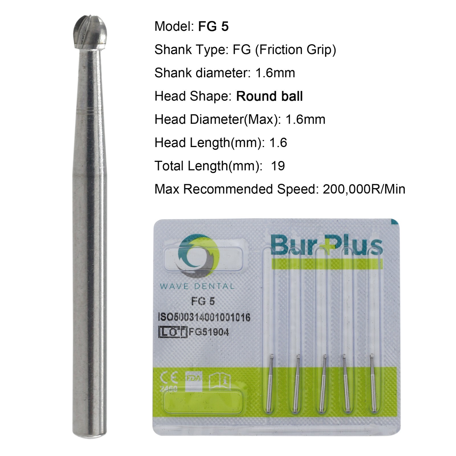WAVE Dental Carbide Burs Diamond Bur Round FG 2 4 5 6 8 Friction Grip High Speed
