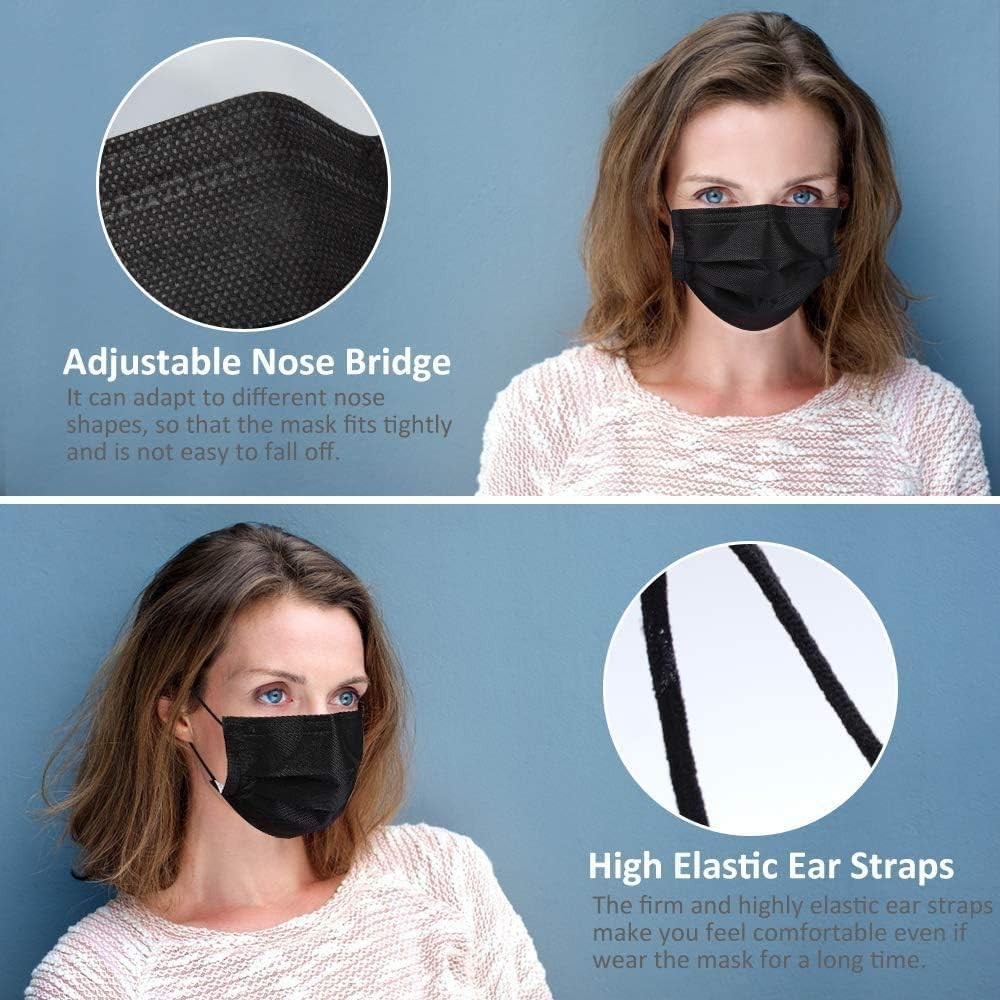 100 Pack Black Disposable Face Masks Non Woven Fabric Adult Safety Mask