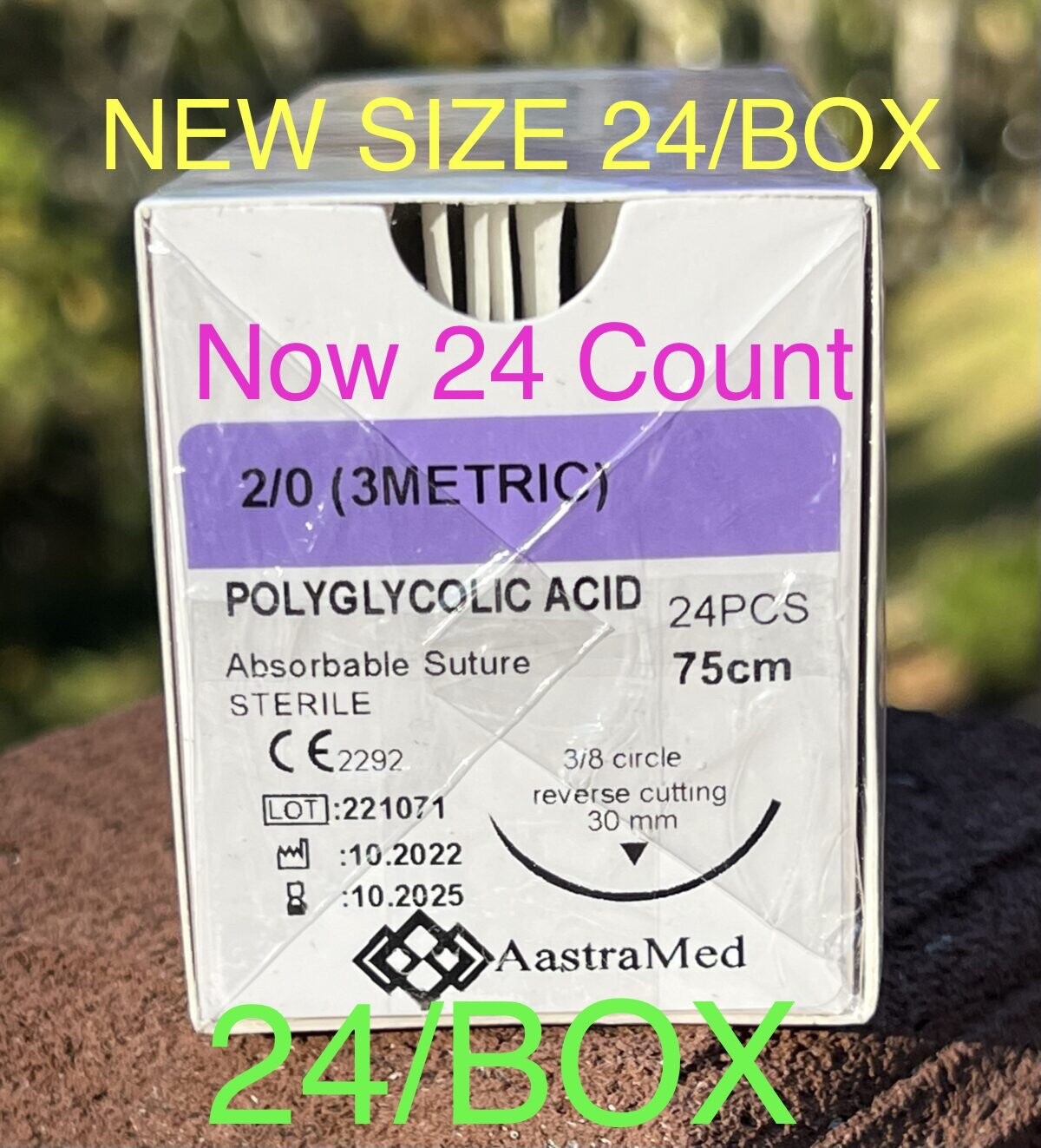 2/0 PGA Suture 24/Box Polyglycolic Acid Veterinary Surgical Dental, R-cutt 30mm