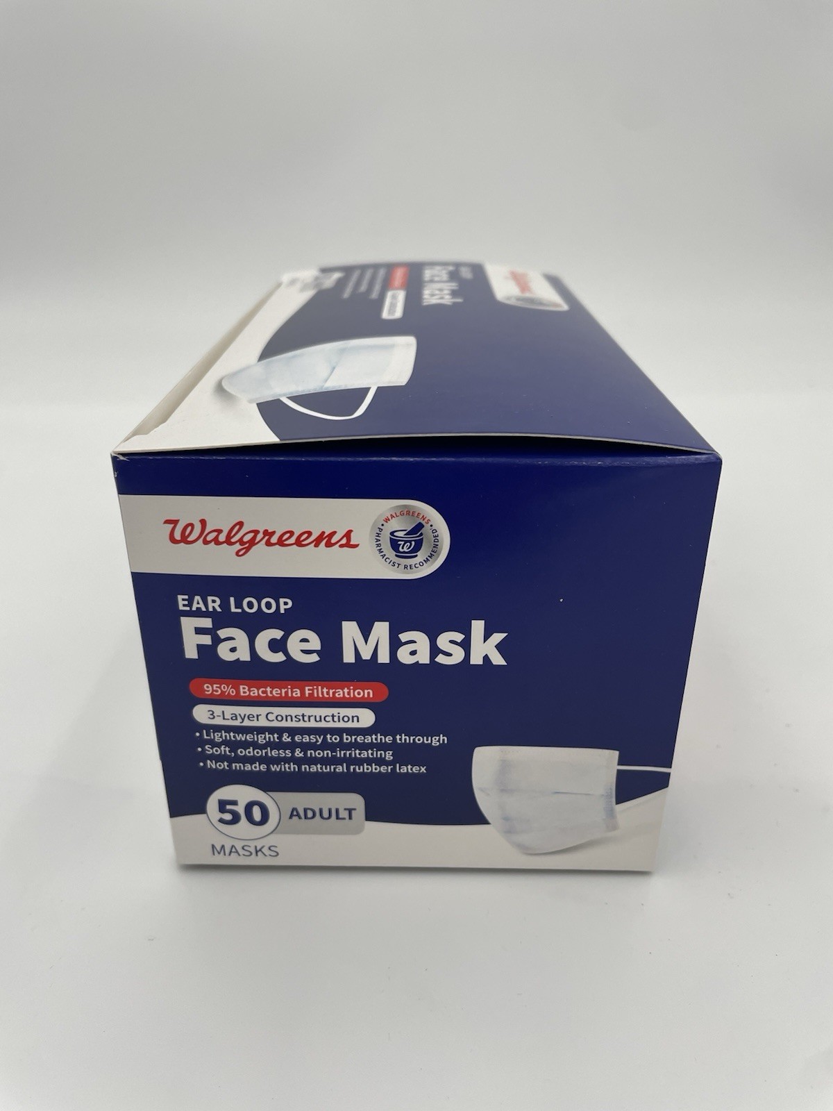 Walgreens 3 Ply Ear Loop Adult Face Mask, 20 Pack case, 50 Masks pp, Exp 2/25