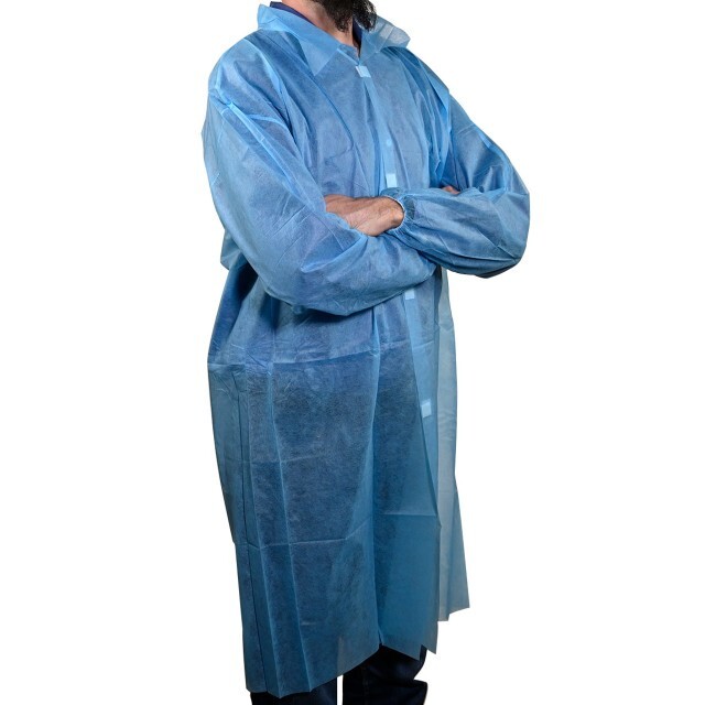 Umbo H243B/XL Box of 30 XL Hook & Loop Polypropylene Disposable Lab Coat Blue
