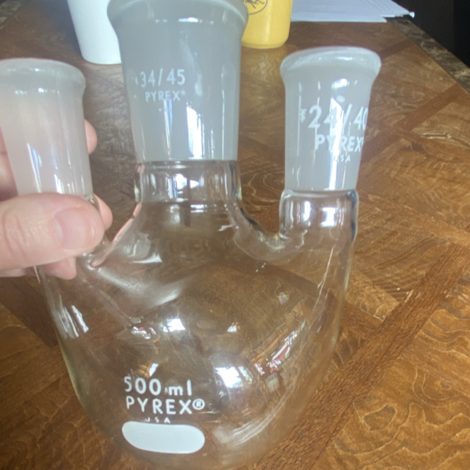 PYREX 500ml Three Neck Round Bottom Flask Borosilicate Glass Laboratory