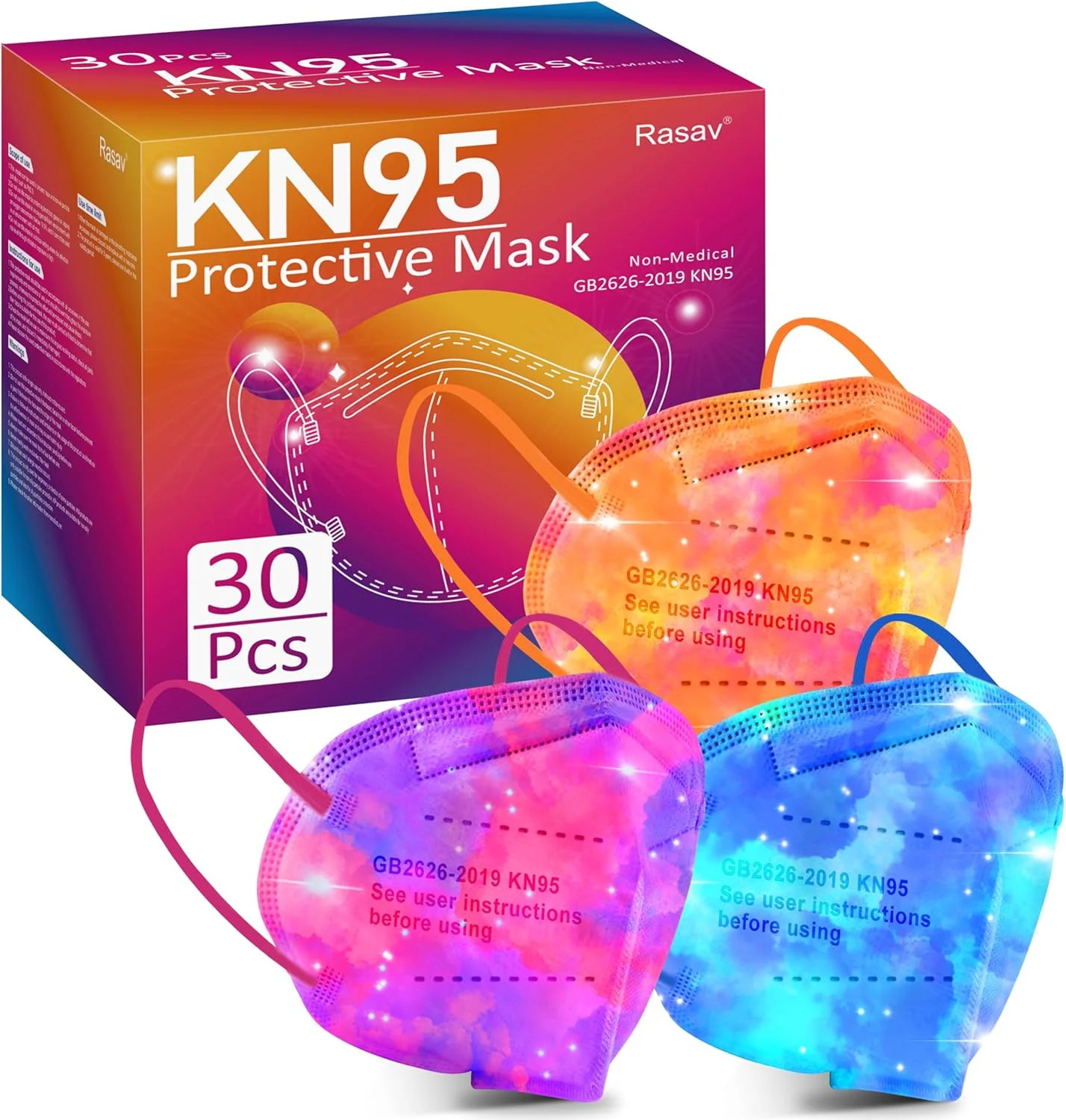 Rasav KN95 Face Masks, Comfortable 5 Layer Cup Dust Safety Mask, Muti-colored De