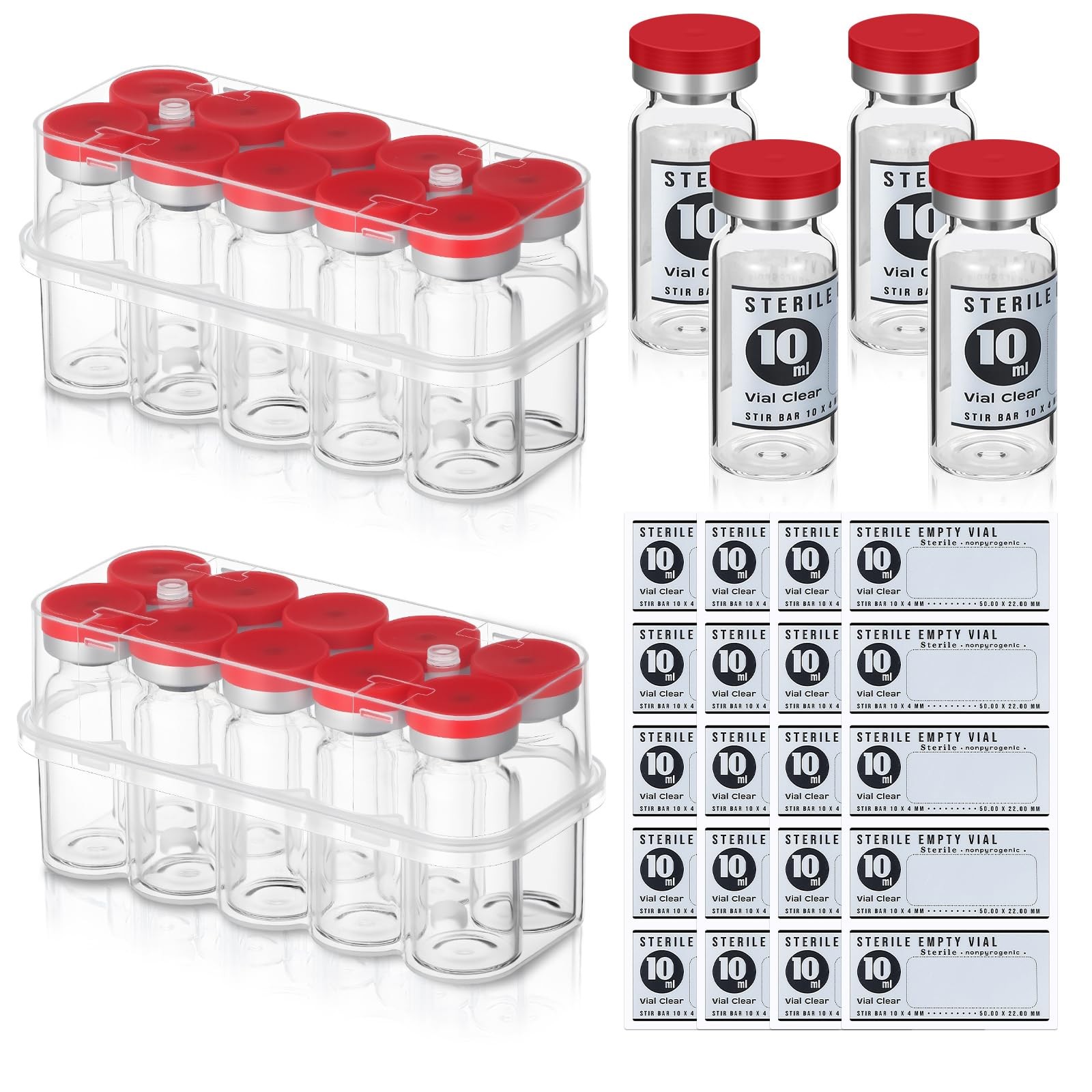 20 Pcs 10ml Sealed Sterile Empty Vials with Self Healing Injection Port Glass…