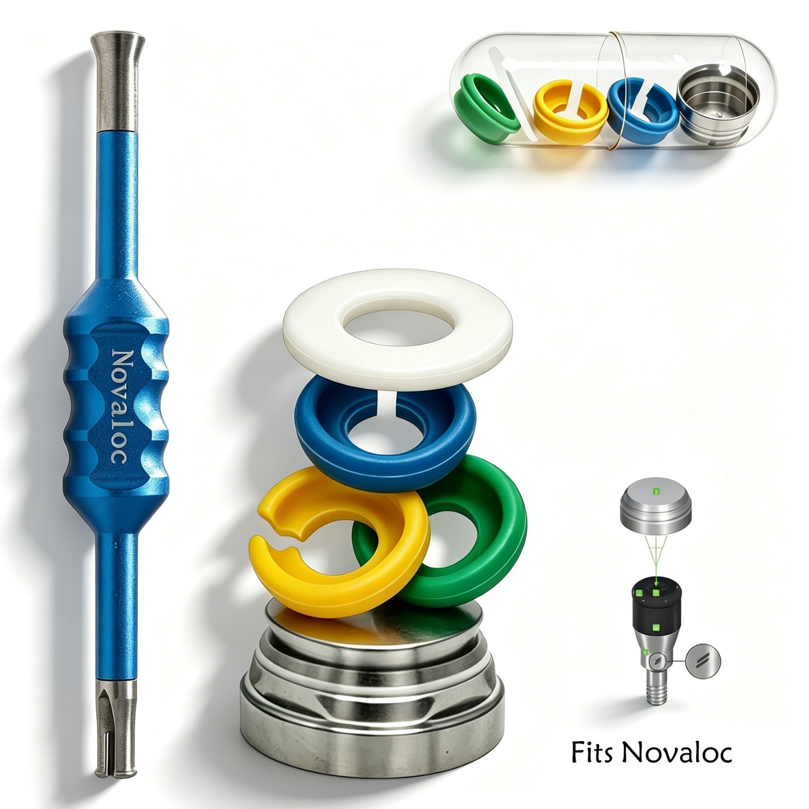 US Dental Novaloc Retention Inserts Caps Peek and Mounting&Demounting Core Tool