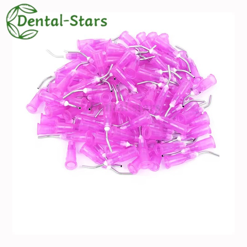 200Pcs Dental Irrigation Pre Bent Needle Tips For Flow Sealant Etchant Acid Tip