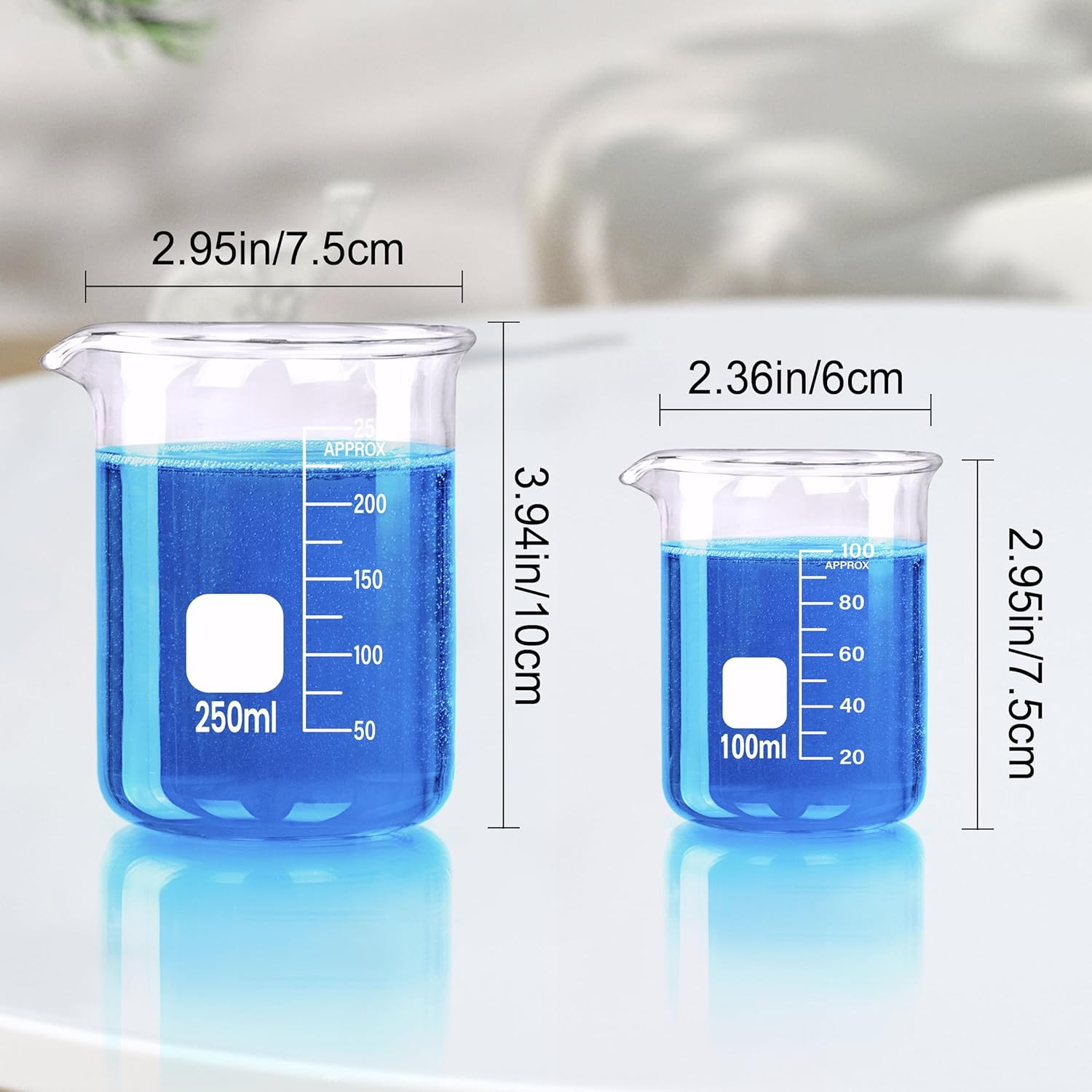 Glass Beakers Set, 5 Sizes – 10Ml, 25Ml, 50Ml, 100Ml, 250Ml, 3.3 Borosilicate Be