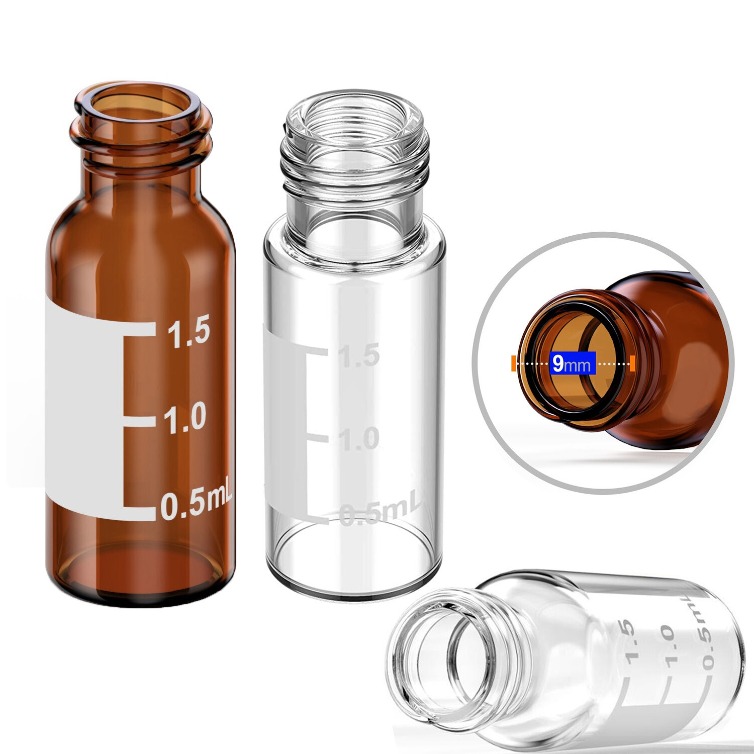 2ml HPLC,Lab Autosampler Vial,Amber/Clear|Screw Cap9-425Pre-Slit Blue PTFE Septa