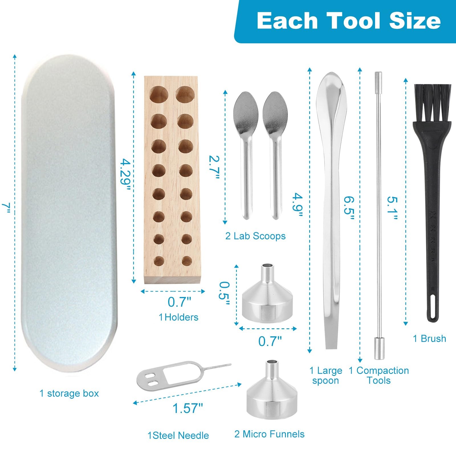 10 Pcs Capsules Filling Tools Tray Kit for Powder Tamper/Lab siliver