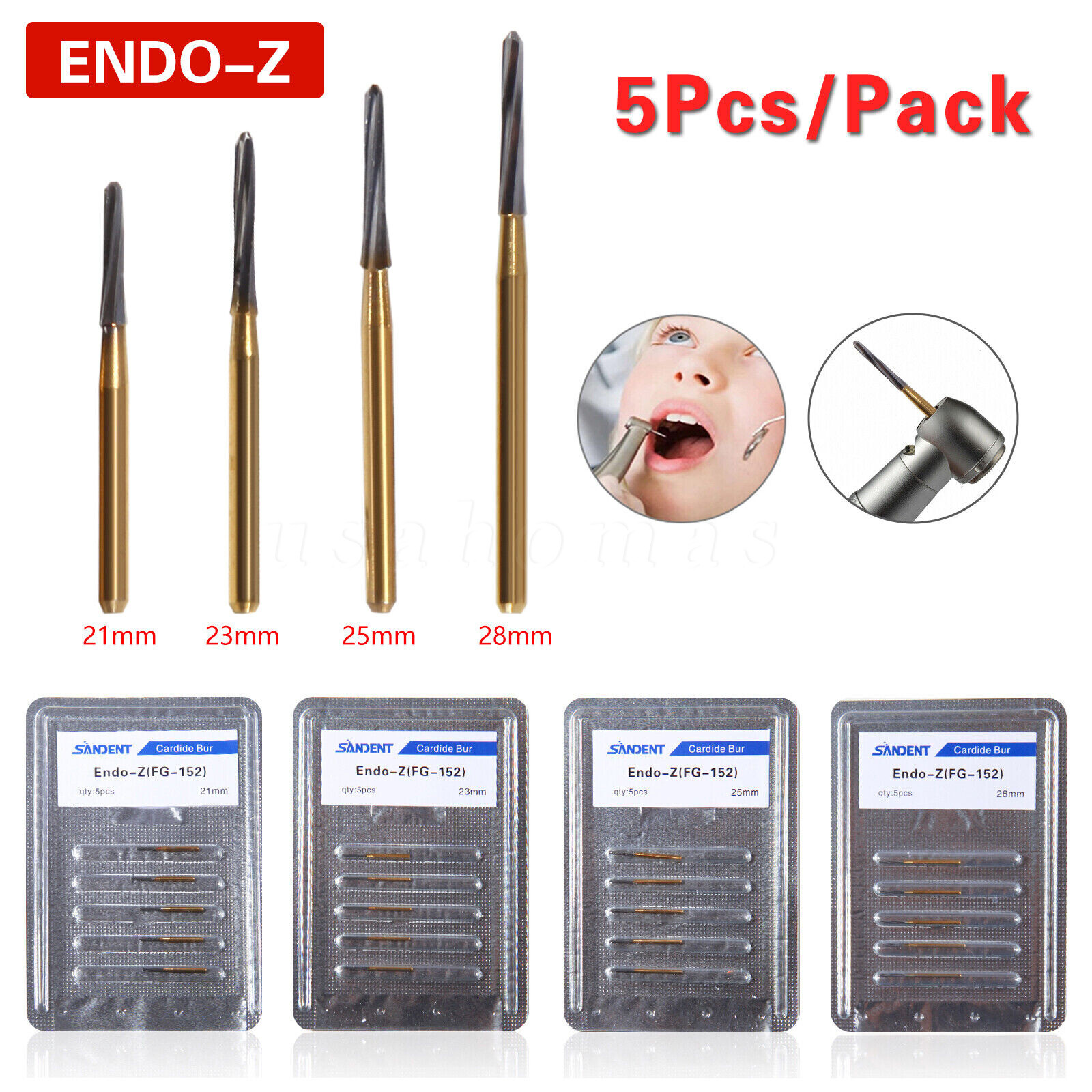 SANDENT Dental Endo-Z Bur Carbide Tungsten Surgical Cutter Drill Burr 5pc/pack