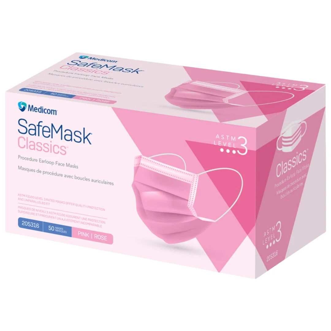 Medicom SafeMask Classic Blue ASTM Level 3 Earloop Dental Surgical Masks
