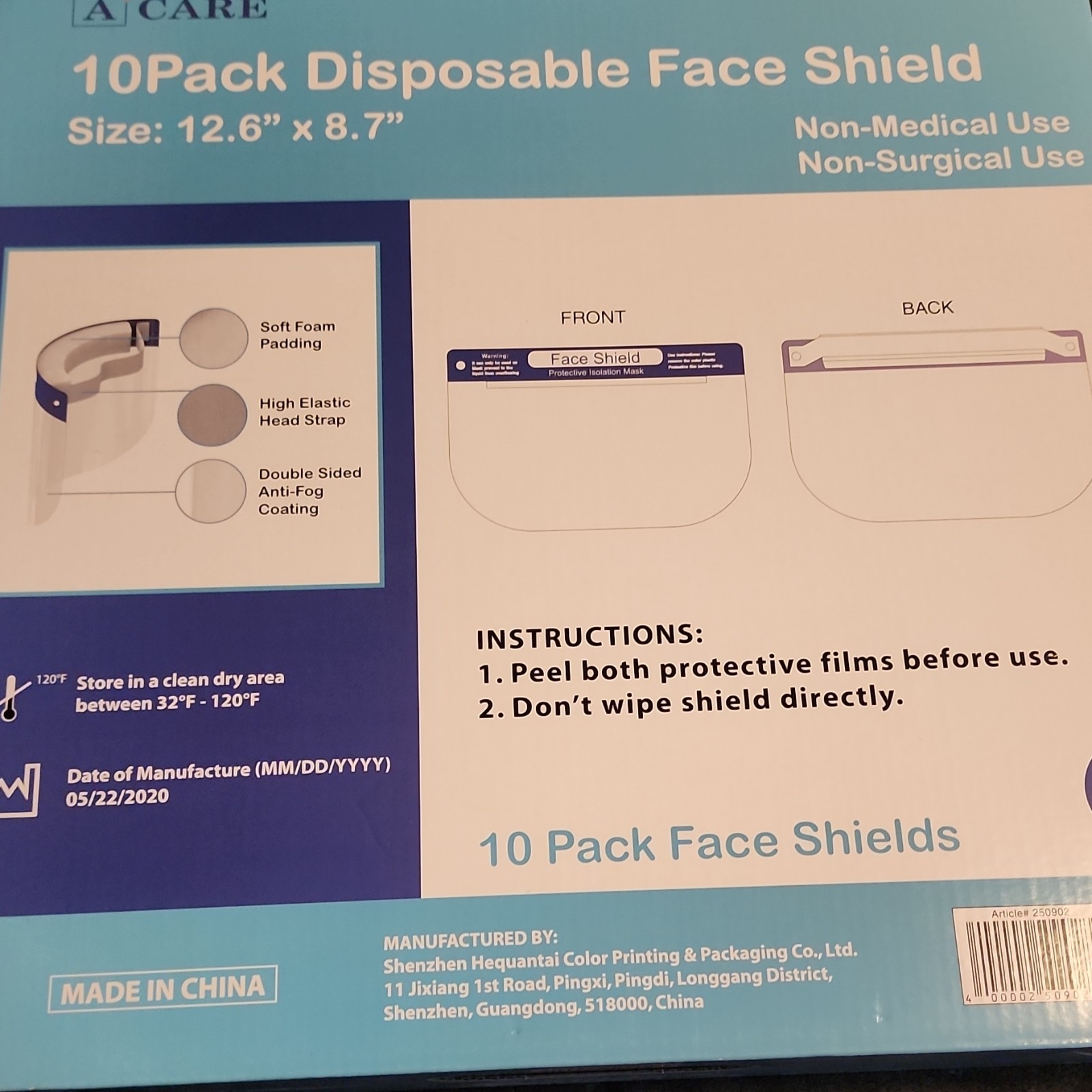 A CARE Disposable CPR Face Shield, 10 Pack 12.6 x 8.7 Non-Medical MPN 250902
