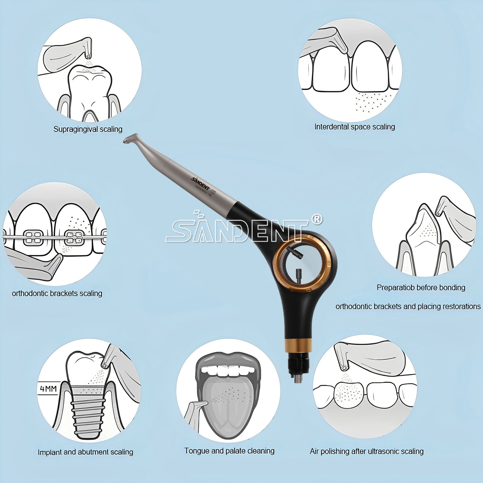 SANDENT Dental Air Polisher Supragingival Handpiece dt
