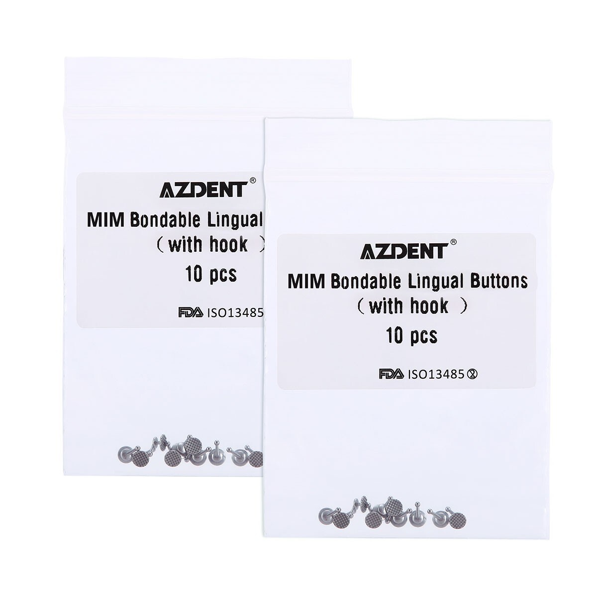 10pcs AZDENT Dental Orthodontic MIM Bondable Lingual Buttons w/ Hook Round Base