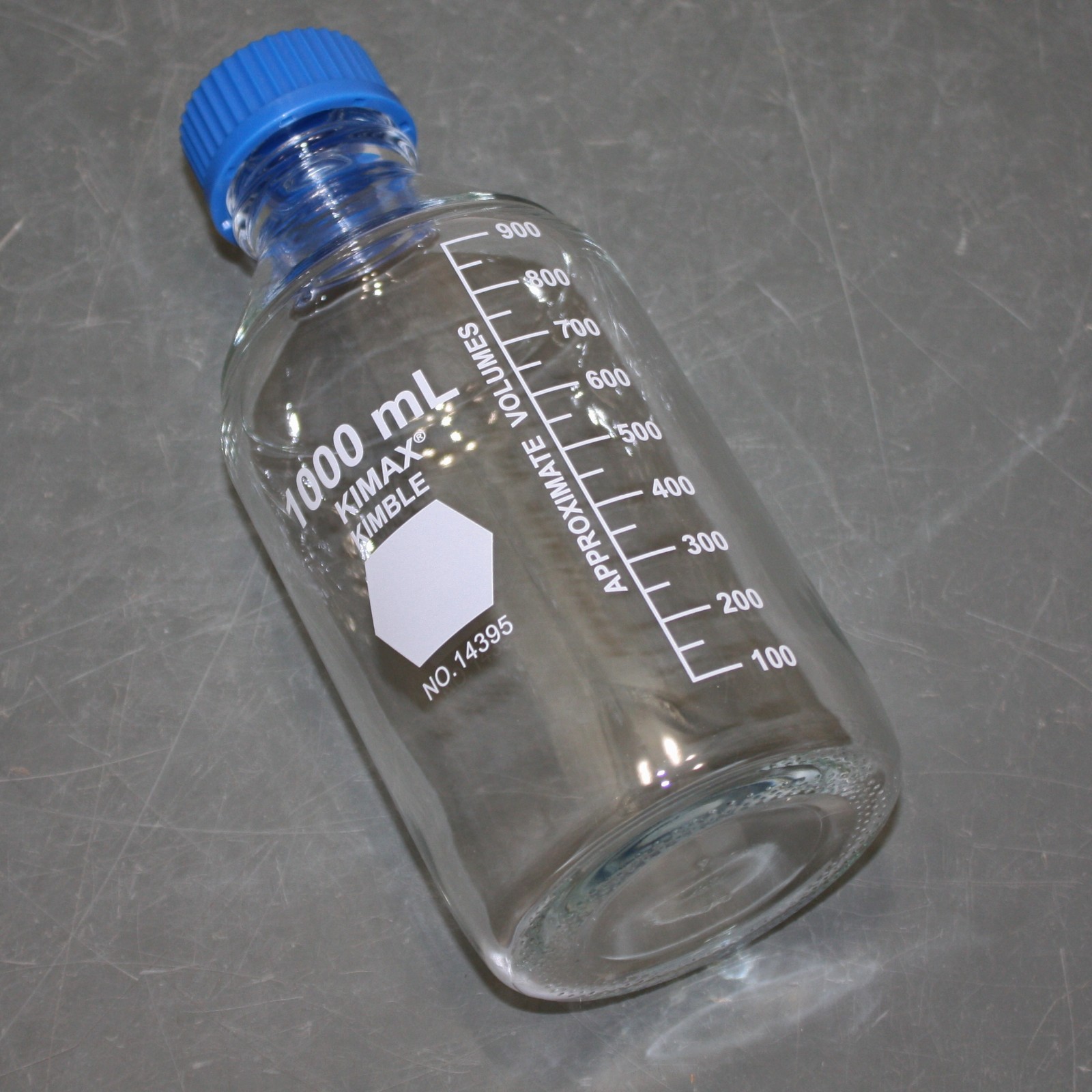 (10) Kimble Media Bottles 14395-1000, 1L / 1000mL, Borosilicate Glass, GL45 Cap