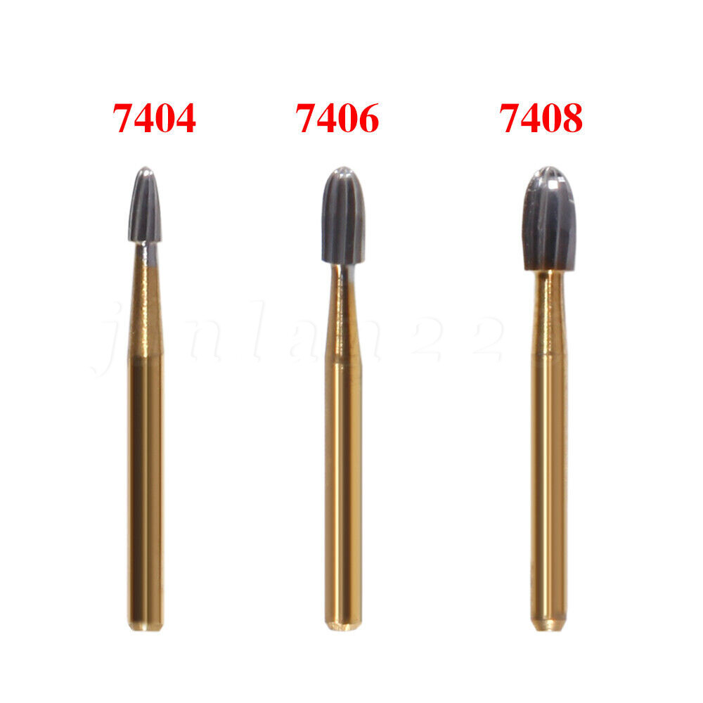 Dental Trimming+Finishing Carbide Burs Egg Shape Football Gold FG7404/7406/7408