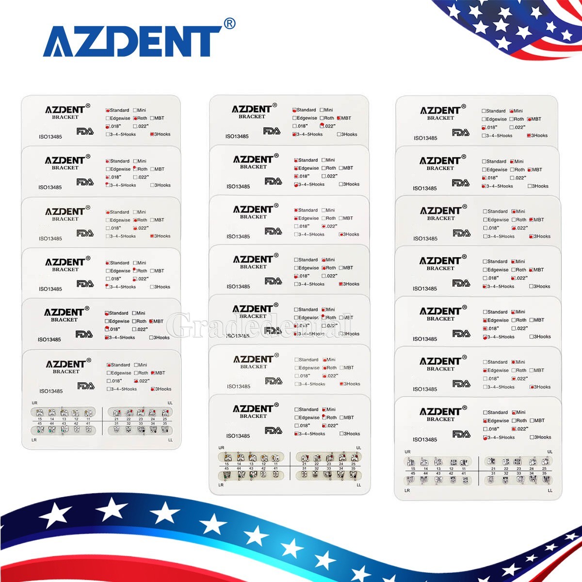 Dental Orthodontic Brackets Braces Mini/Standard Roth/MBT.022 Hook 345 AZDENT