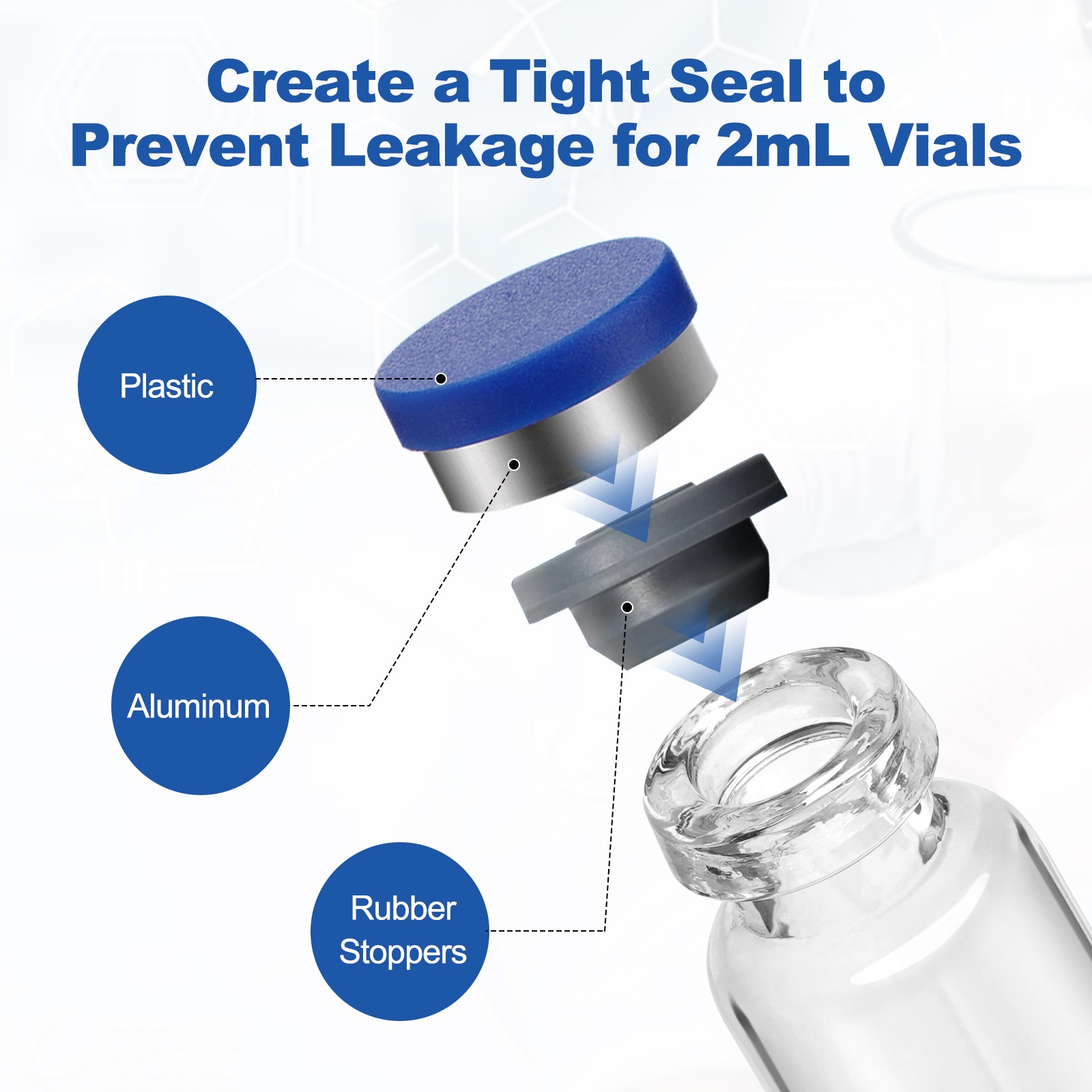 100PCS 2/3ml Glass Vials Headspace Vials Lab Sample Vials with 13mm Caps New