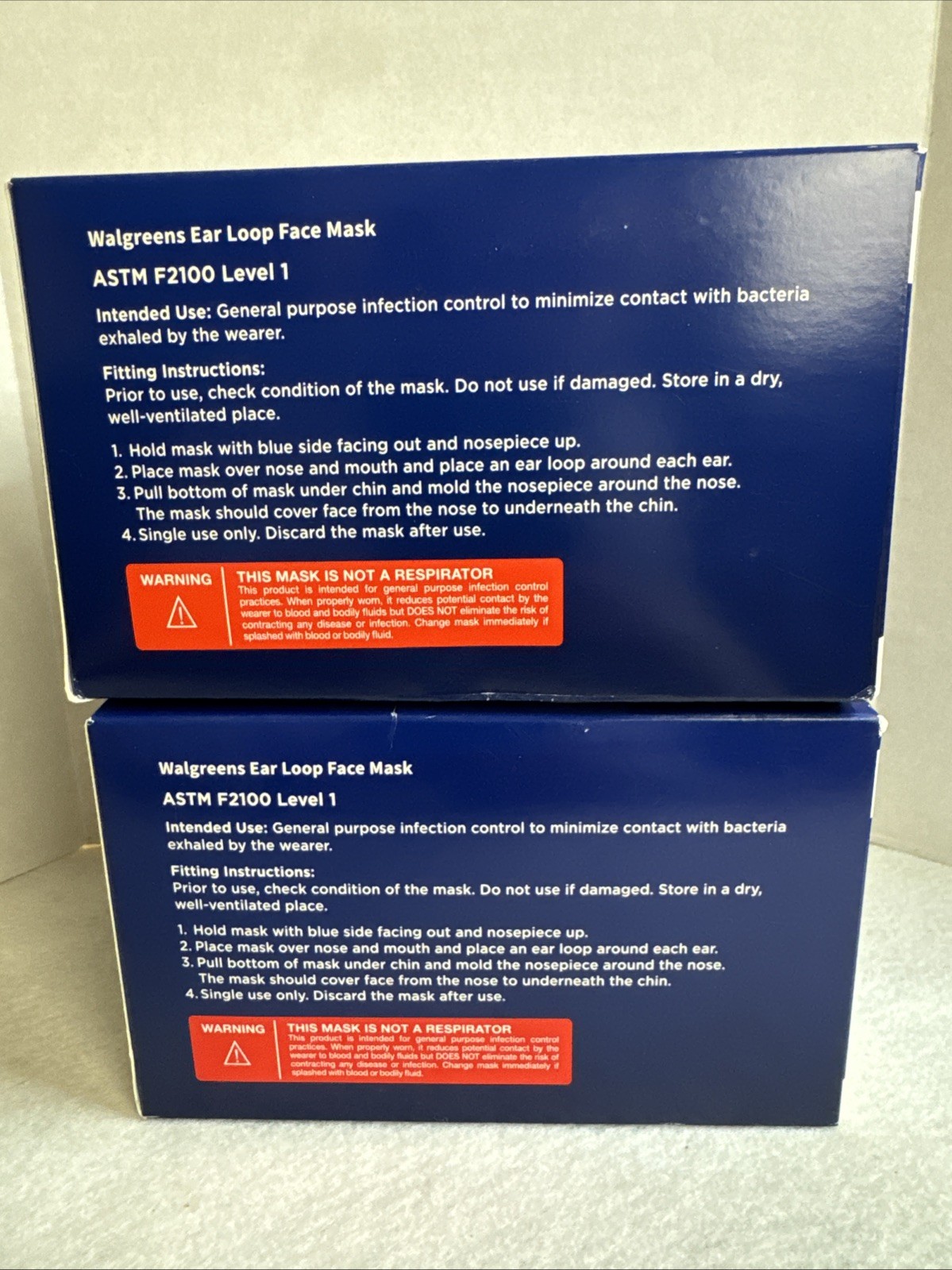 (2) Walgreens Ear Loop Face Mask Box 50 Count (100 Total) 3 Layer Adult Sz